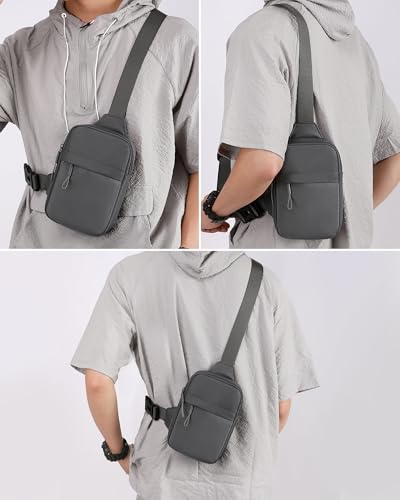 Peicees Small Anti-theft Sling Bag for Men Women Waterproof Mini Crossbody Backpack Chest Bag Travel Passport Phone Holder, Grey - color: Grey
