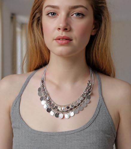 Noessla Layered Beaded Chunky Necklace for Women Boho Two-color Shell Statement Necklace Fashion Collar Costume Jewelry Gifts for Mum - color: 94-Black