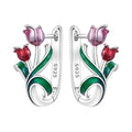 Earrings for Women 925 Sterling Silver Hoop Earring Colorful Cute Fashion Hoop Earrings Graduation Birthday Jewelry Gifts for Women - color: Tulips Earrings