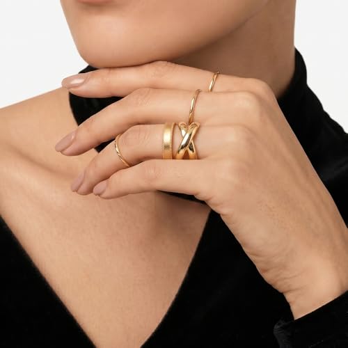 Cross Ring 14K Gold Plated 925 Silver with CZ, Stackable Rings - color: Intertwined 14K Gold, size: 9
