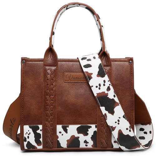 Denim Tote Bag for Women Top Handle Satchel Purse Boho Shoulder Handbags with Wristlet - color: Brown