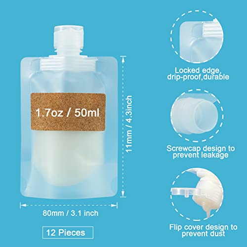 TailaiMei 12 Pieces Travel Pouches for Toiletries, TSA Approved Portable Travel Size, Refillable Stand Up Pouch for Shampoo/Conditioner/Lotion (50ml/1.7oz) - size: 12Pcs 1.7 Ounce