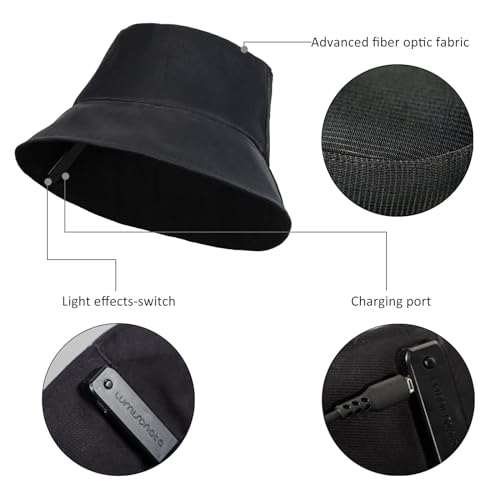 lumisonata LED Rave Bucket Hat Light up Fisherman Cap 7 Colors Glow in the Dark Party Hats USB Rechargeable EDM Festival Gear - color: Black