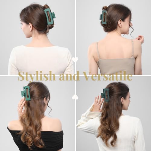 12 Pcs Green Large Square Hair Claw Clips for Women, 4.3-Inch Matte Rectangle Claw, Strong Hold Non-slip Hair Clips for Thick & Thin Hair - color: Green