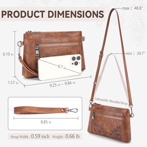 MEITRUE Wristlet Wallet Small Crossbody Bags for Women Clutch Purse Leather Phone Purse with Adjustable & Detachable Strap - color: A3-brown-179