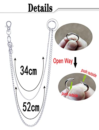 6 Pieces Pants Chains Multi-Layer Butterfly Lock Round Star Snak Heart Jeans Chains Accessory Hip Hop Pocket Punk Goth Wallet Chain Charm Rock Belt Loop Trousers Chain for Women Men Silver - style: B: 6Pcs(Snake)