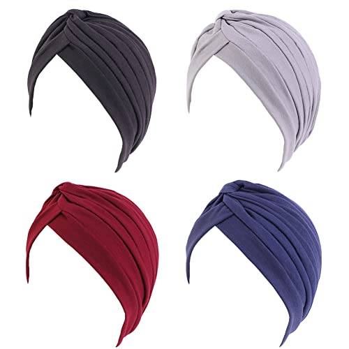 beauty YFJH Women's Cotton Turban Head Wrap Cancer Chemo Beanies Cap Headwear Cap Bonnet Hair Loss Hat - color: Black/Gray/Wine/Navy