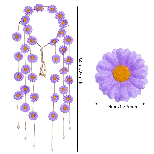 Sucrain 2pcs Flower Hippie Headband Floral Crown Summer Sunflower Hair Accessories for 70 s Bohemian Costumes Style for Women (Beige+Purple) - color: Beige+Purple