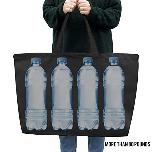 Large Canvas Tote Bag-Extra Big Shopping Beach Totes Bags Reusable Largest Grocery Plain Solid Bag 28"x8"x16" - color: Black
