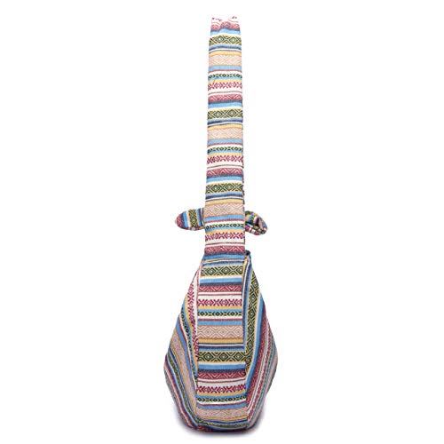 Women Hippie Crossbody Bag cloth boho Sling Bag Canvas Bohemian Hobo Hand Bags - color: Off-white