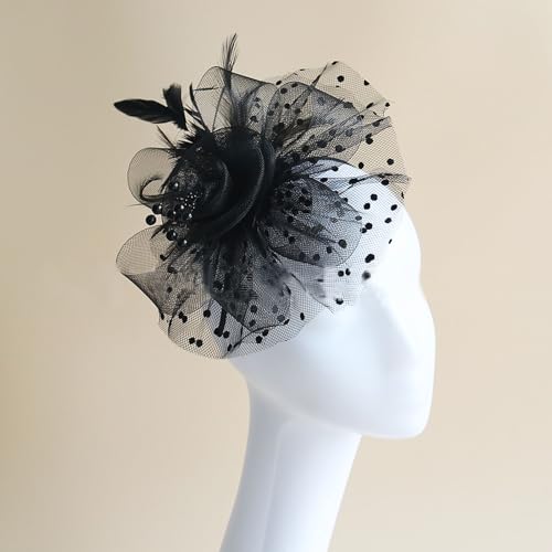 Fascinators Hat Pearl Earrings Necklace Bracelets Gloves 1920s Headband Hair Clips Women Flower Mesh Feather Headpiece Headwear Halloween Carnival Cocktail Wedding Tea Party Accessories Black - color: Black