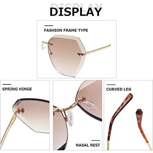 AEVOGUE Sunglasses For Women Oversized Rimless Diamond Cutting Lens Sun Glasses AE0534 - color: Gold&brown