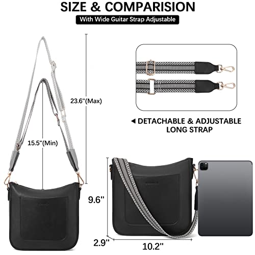 BOSTANTEN Crossbody Bags for Women Trendy Vegan Leather Guitar Strap Purse for Spring Travel - color: A02-black