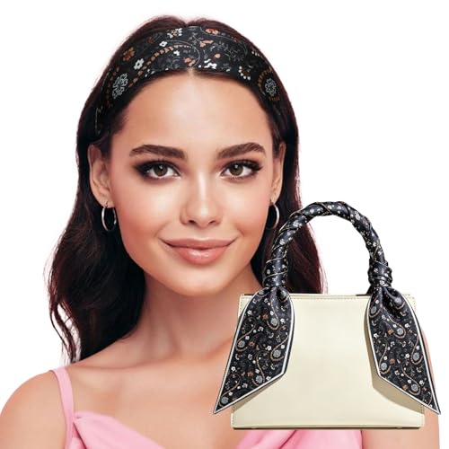 Sumolux Head Hair Scarf for Women Neck Purse Bag Handbags Scarf Like Silk - color: Black New Cashew