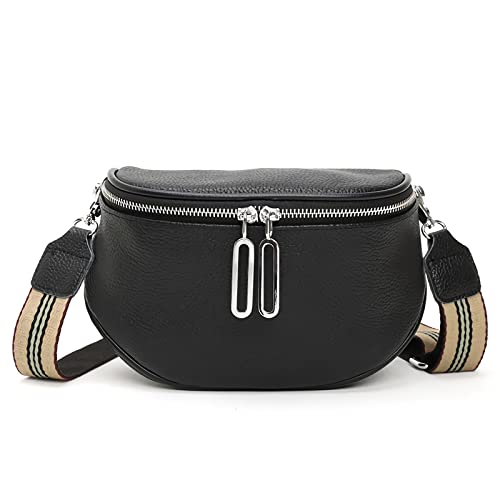 Fanny Pack Crossbody Bags For Women Genuine Leather Fashion Shoulder Handbag Belt Bag Waist Purse (Black01) - color: Black01