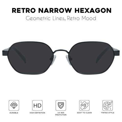 mosanana Trendy Retro Hexagon Sunglasses for Women Metal MS52593 - color: C5 Black/Grey