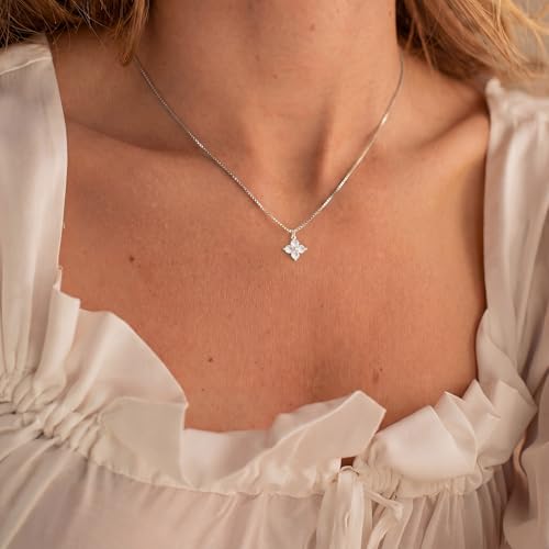 Dainty Gold Necklaces for Women Trendy Non Tarnish 14K Gold Plated Cubic Zirconia Necklace Layered Simple Cute Four Leaf Clover Choker Jewelry Birthday Gifts - color: Silver, style: Box CZ
