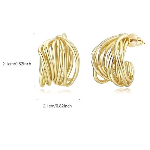 Sylph Chunky Gold Earrings 14K Gold Plated Statement Earrings for Women Trendy Hypoallergenic Textured Hoop Ribbed Huggie Earrings - style: Strand Twisted-14K Gold Plated