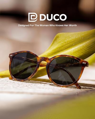 DUCO Women's Trendy Retro Round Acetate Polarized Sunglasses, UV400 99% Glare Block, Lightweight for Daily & Outdoor - color: 4. Tortoise Frame Grey Lens