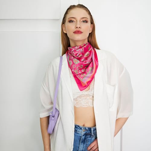 dscarf Womens Neck Scarf 21"x21" Small Square | Headband Scarf Ethnic Bandana Head Scarf Flowering Breathable Lightweight - color: Flowering Design 2