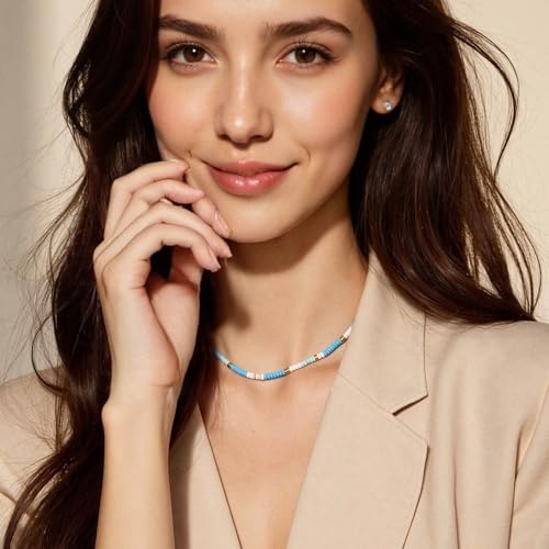 Beaded Gemstone Necklaces for Women Colorful Boho Choker Necklace Beauty And Spirit For Women (blue-silver) - color: blue