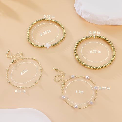 PEALICIOUS 2Pcs Chunky Bracelet for Women, Girls Gold Bangle Bracelet 7in Minimalist Silver Chunky Bangles Prom Gifts, Trendy Gold Arm Cuff Upper Arm Band, Stack Bead Prom Accessories Summer Jewelry - style: gold bead bracelets