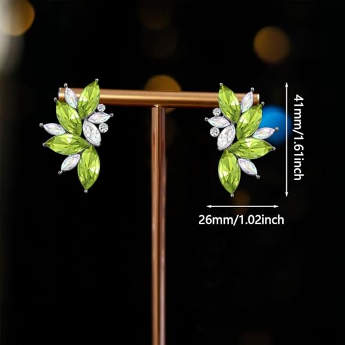 Bohemian Statement Sparkly Colourful Fancy Rhinestone Crystal Flower Dangle Drop Stud Earrings Vintage Wedding Bridal Prom Earrings for Women - color: White Green