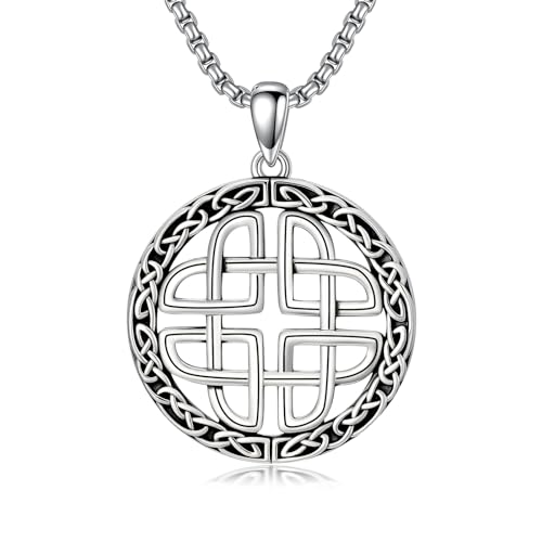 Celtic Necklace for men Sterling Silver Celtic Knot Triquetra Triangle Trinity Necklace Gift for Men - color: B-Silver