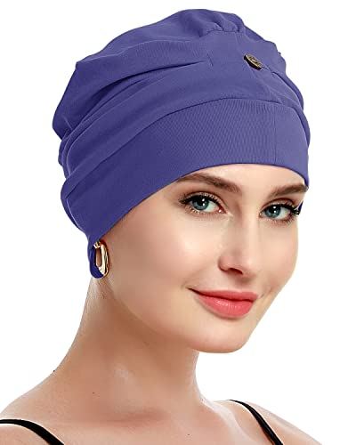 osvyo Cotton Chemo Turbans for Women Cancer Hairloss hat - Cotton Lightweight Headwear Sealed Packaging - color: Cotton Denim Blue