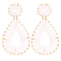 Raffia Teardrop Dangle Earrings Handmad Statement Drop Earrings - color: White