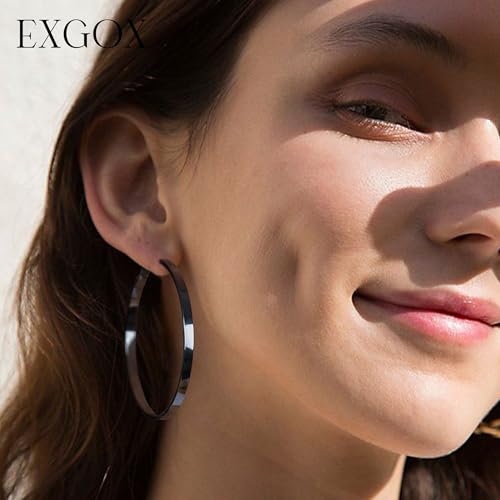 EXGOX Silver Hoop Earrings for Women - Sterling Silver & 14K Gold Plated - Hypoallergenic 925 Silver - Big Hoop Earrings (30/40/50/60/70mm) - color: 4MM Wide-Black 70mm