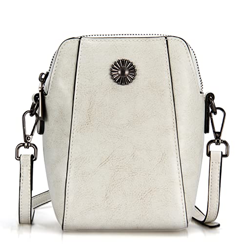 Genuine Leather Small Crossbody Bags for Women | Lightweight Shoulder Purse, Designer Handbag with Adjustable Strap, Casual Travel Everyday Bag - color: White
