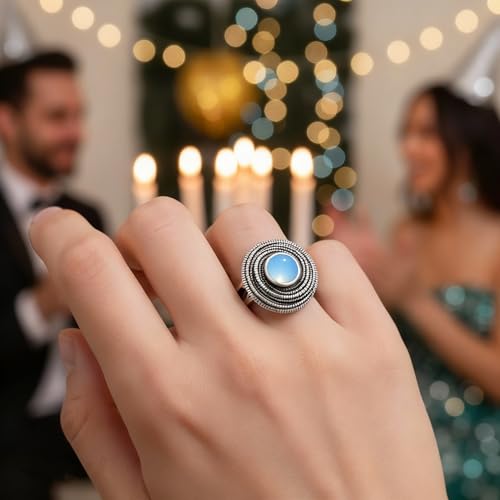 Mulit Circle Cross Lines Thick Top Jade Gem Ring,Silver Plated Cocktail Party Ring,Statement Ring Jewelry Gift for Women - color: RIng_D Empty Blue