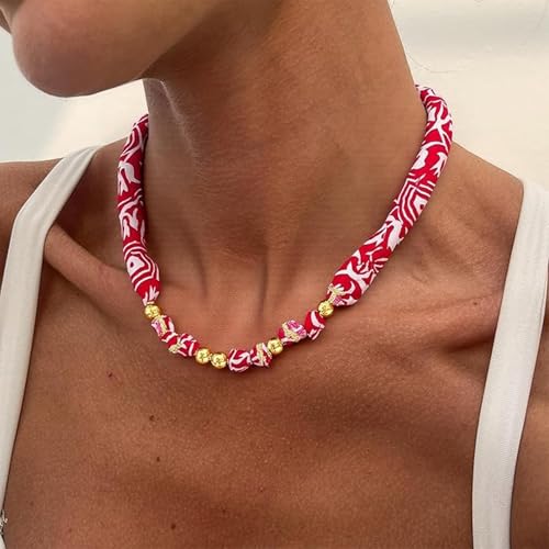 Scarf Necklace with Charm Gold Starfish Chunky Cross Heart Flower Pendants Bandana Charm Necklace Western Scarf for Women Boho Cowgirl Country Cowboy Accessories Beach Vacation Vacation Outfits Jewelry - color: C3-Scarf Necklace
