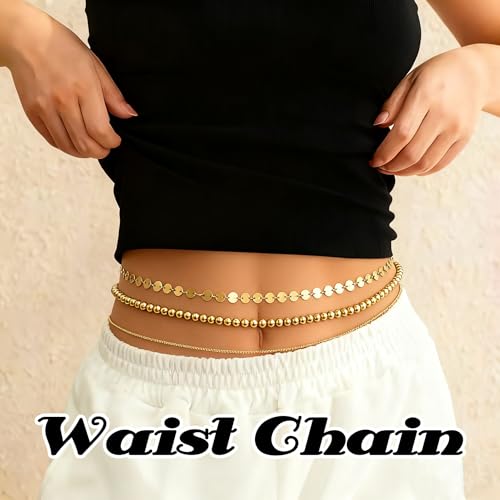 Body Chain Gold Waist Chains for Women Belly Layered Beach Waist Chains Adjustable Sexy Bikini Boho Chain - style: round beads