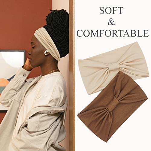 YONUF Wide Boho Headbands for Women Fashion Knotted Headband Yoga Workout Hair Accessories African Head Wrap 4 Pack - color: Brown, Gray, Black, Khaki