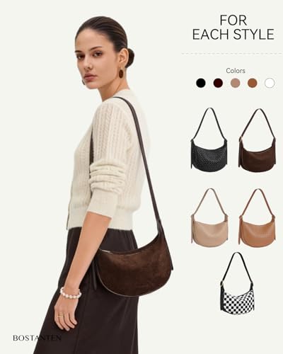 BOSTANTEN Purses for Women Crescent Crossbody Bag Vegan Leather Shoulder Hobo Handbag Adjustable Strap - color: Regular Suede Coffee