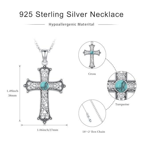 Cross Necklace 925 Sterling Silver Turquoise Christian Pendant Religious Cross Jewelry Christmas Gifts for Women Men - style: Gothic A