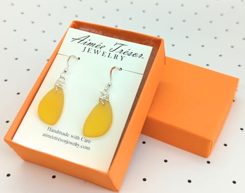 Popular Recycled Sea Glass Earrings on Sterling Silver Hooks - color: Yellow 2