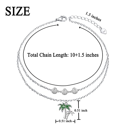 Anklets for Women S925 Sterling Silver Adjustable Beach Foot Ankle Bracelet Jewelry Gifts - style: Palm Tree 10+1.5