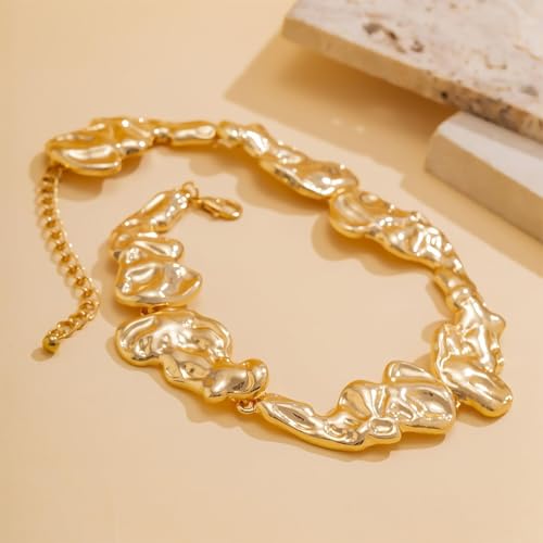 Chunky Chain Necklaces Women Statement Collar Necklace Gold Flat Snake Chain Choker Ribbed Design for Party, Dress Jewelry Gifts - color: A10