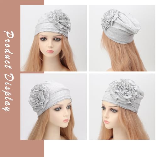 DRESHOW 4 Pcs Cotton Beanie Turban Headwear for Women Elastic Chemo Hats Soft Cancer Headwear Covers Wraps for Women's Hair