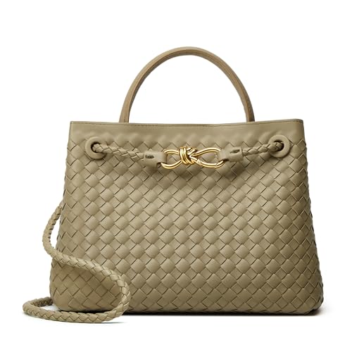 Woven Tote Bag Womens Purse: Vegan Leather Shoulder Handbags - Fashion Summer Beach Tote Bags - Large Travel Totes - color: A3 Medium Green