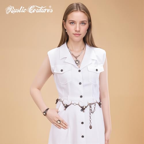 Montana West Rustic Couture's Large Western Concho Metal Belts for Women Cowgirl - color: Moonstone White-g