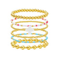 Gold Beaded Bracelets for Women: 14K Gold Bracelets for Women Trendy Dainty Gold Ball Bracelet Stack for Womens - Boho Stretch Bracelets Jewelry Sets with Cross Fashion Accessories Gifts for Women - style: Snowy Cross