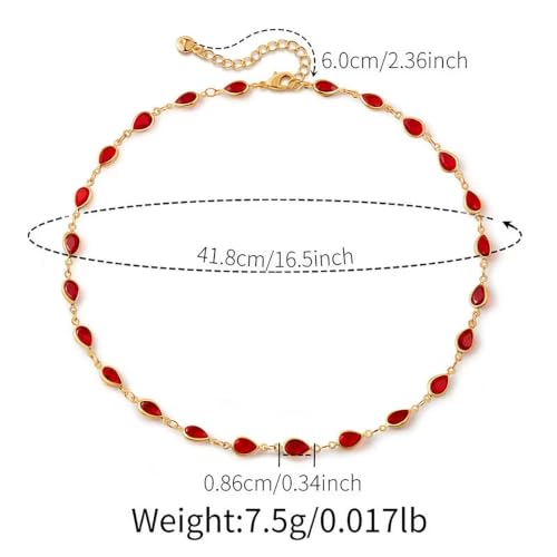 Beaded Choker Necklaces for Women 18k Gold Plated Dainty Gold Choker Necklaces for Women - style: ﻿Red Oval 23
