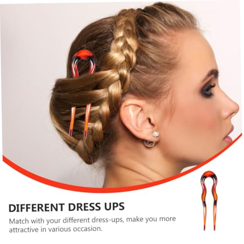 Healeved 6pcs Leopard Print U-shaped Hair Forks Hairpins for Women, Resin Double-prong Hair Clips Set for Wedding Updos and Daily Styling