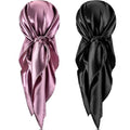 SATINIOR 35 Inch Silky Head Scarf 2 Pcs Large Square Neck Scarf Sleeping Hair Wrapping Satin Bandana for Women - color: Black, Light Purple, style: Classic