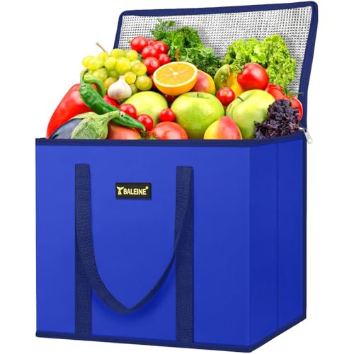 BALEINE 1Pk Insulated Reusable Grocery Bags, Foldable Shopping Bags for Groceries with Reinforced Bottom & Handles (Blue) - color: Blue, size: 1 Pack (Insulated)