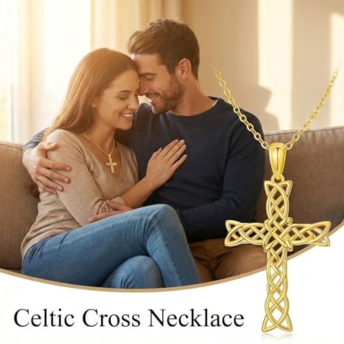 14K Gold Cross Necklace Gold Cross Pendant Necklace Christian Faith Jewelry Gifts for Women - style: B-Celtic Cross